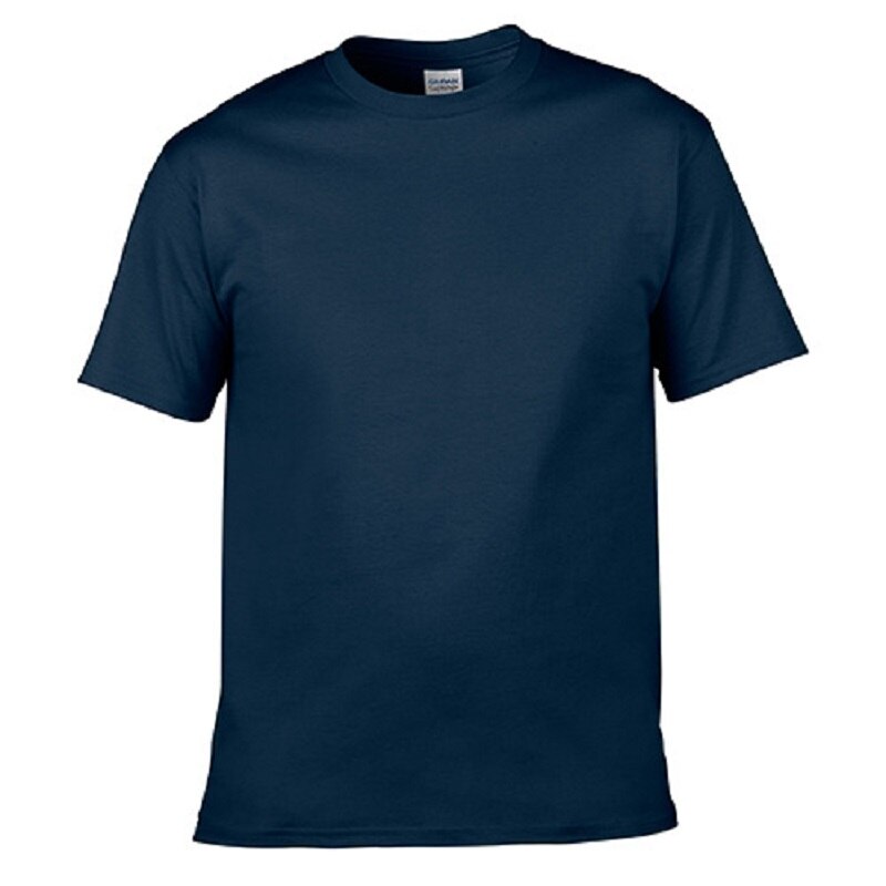 Classic Solid Red Crew Neck Short Sleeve Cotton T-Shirt for Men Navy Blue T-Shirt